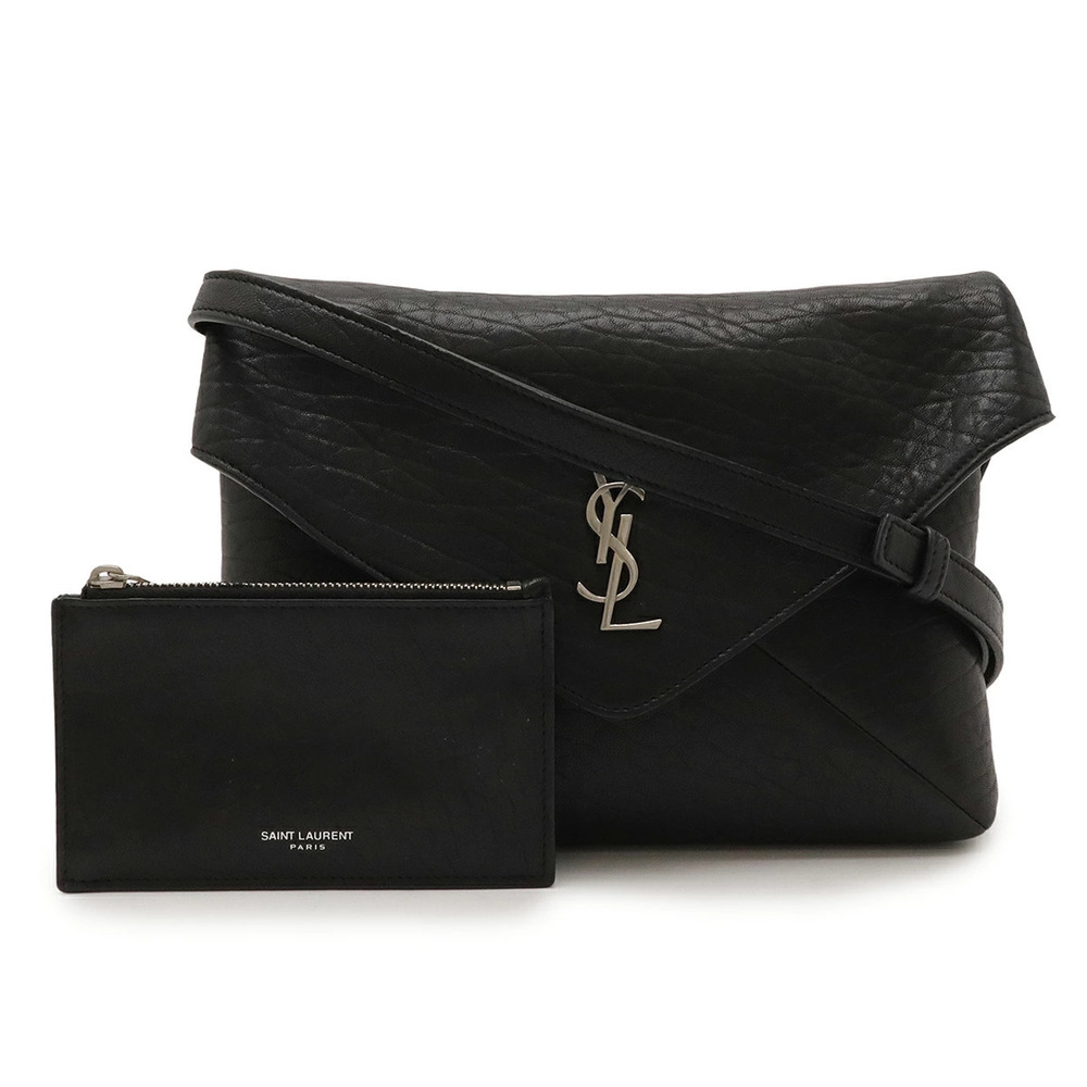SAINT LAURENT PARIS YSL Cassandra Envelope Messenger Shoulder Bag Lambskin Black